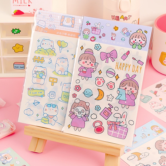 Bộ 4 Miếng Dán Trang Trí Sách Kiểu Hoạt Hình Nhật Bản Dễ Thương