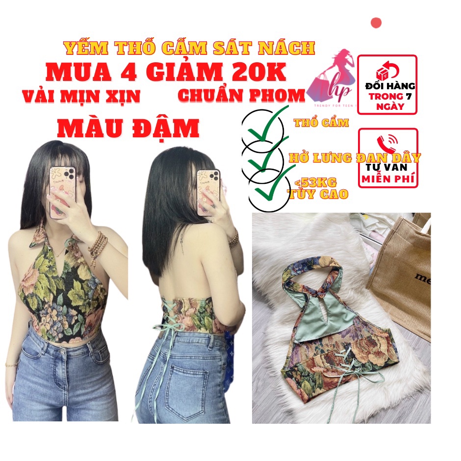 Áo yếm thổ cẩm nữ kiểu hở lưng đan dây ôm body cực sexy mẫu mới thời trang nữ 2021