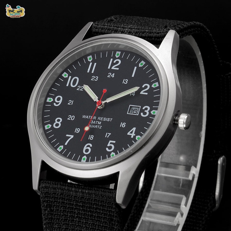 Đồng Hồ Analog Máy Quartz Dây Vải Quân Đội Chống Nước Cho Nam