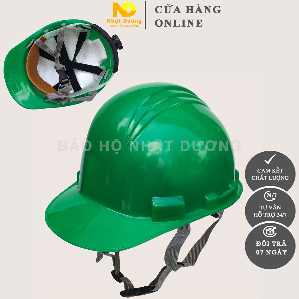 Mũ bảo hộ lao động khóa vặn có lót xốp màu xanh lá N03, Nón bảo hộ lao động Nhật Dương cho công trình