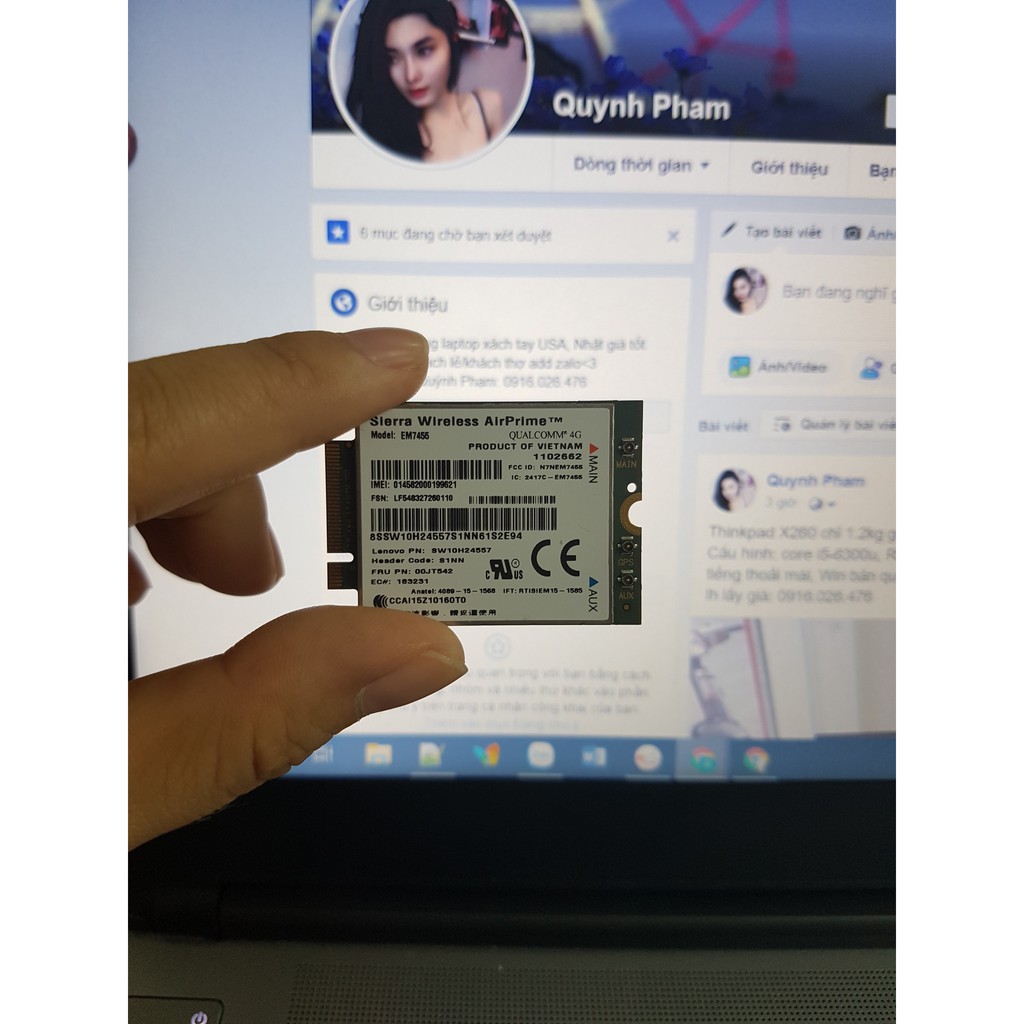 Card wwan 4G Lenovo EM7455 dùng cho ThinkPad sử dụng mạng internet 3G/4G