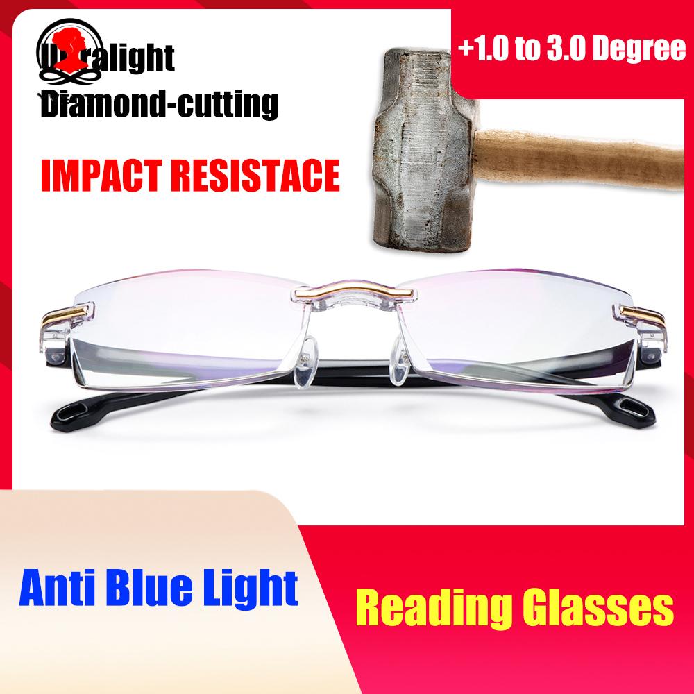 YVETTE Rimless Ultralight Computer Gaming Goggles Diamond-cut Readers Eyewear Reading Glasses