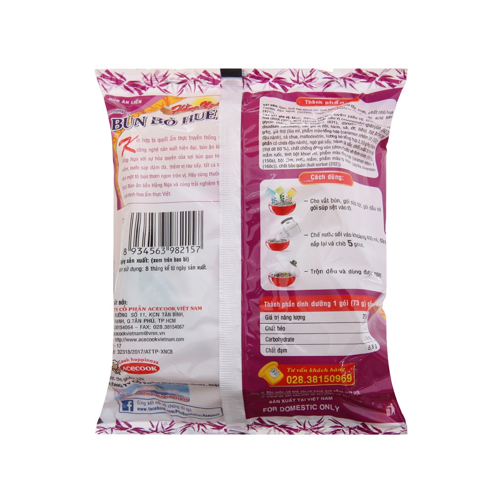Thùng 30 gói bún Hằng Nga vị giò heo, bò Huế Acecook 73g-75g(Mỗi đơn hàng chỉ một thùng) | BigBuy360 - bigbuy360.vn