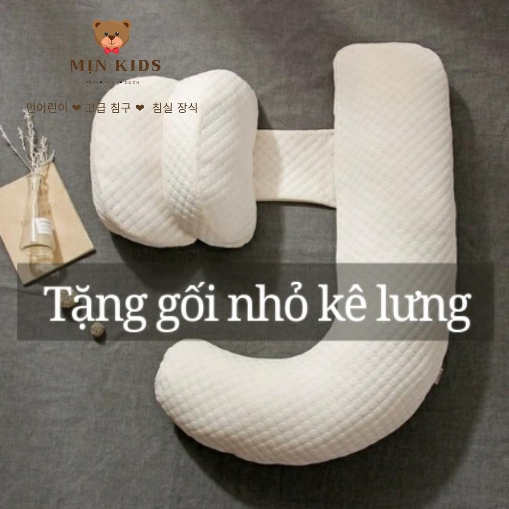 Gối bầu chữ J, gối bà bầu MỊN KIDS, giúp hỗ trợ giảm đau lưng, khó ngủ cho mẹ bầu