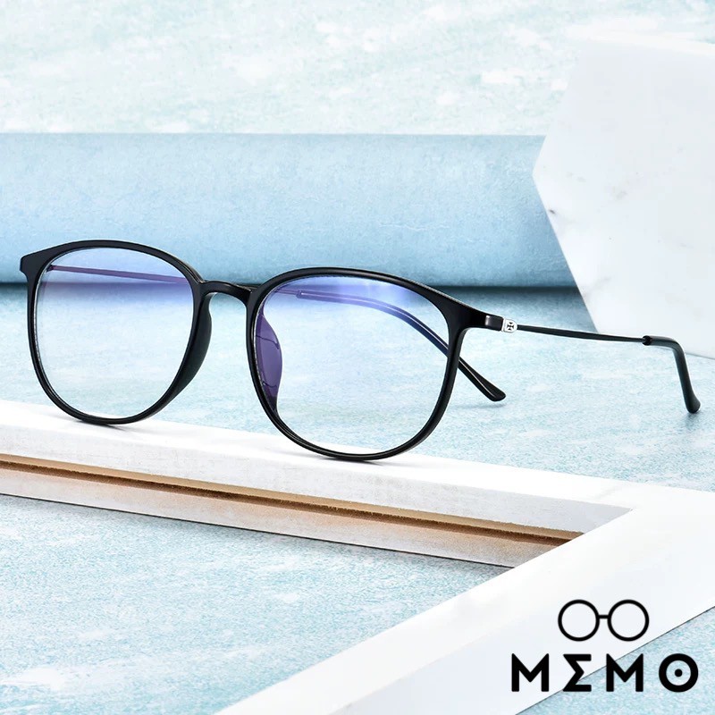 Mắt kính cận nam MEMO gọng tròn, càng kính kim loại mảnh nhẹ phong cách thời trang Hàn Quốc màu đen-R22