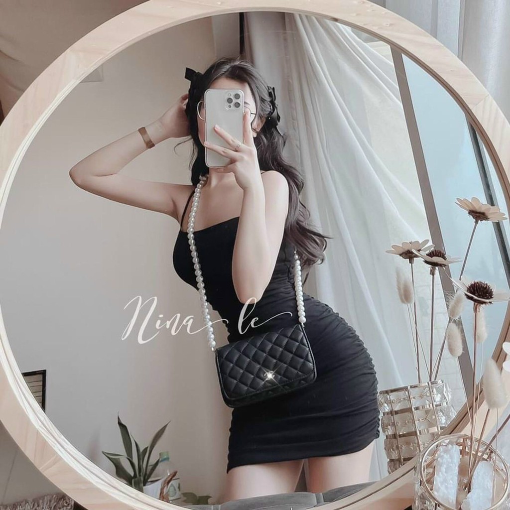 Set váy ôm body 2 dây nhún sườn áo khoác croptop tay dài, set nữ sang chảnh