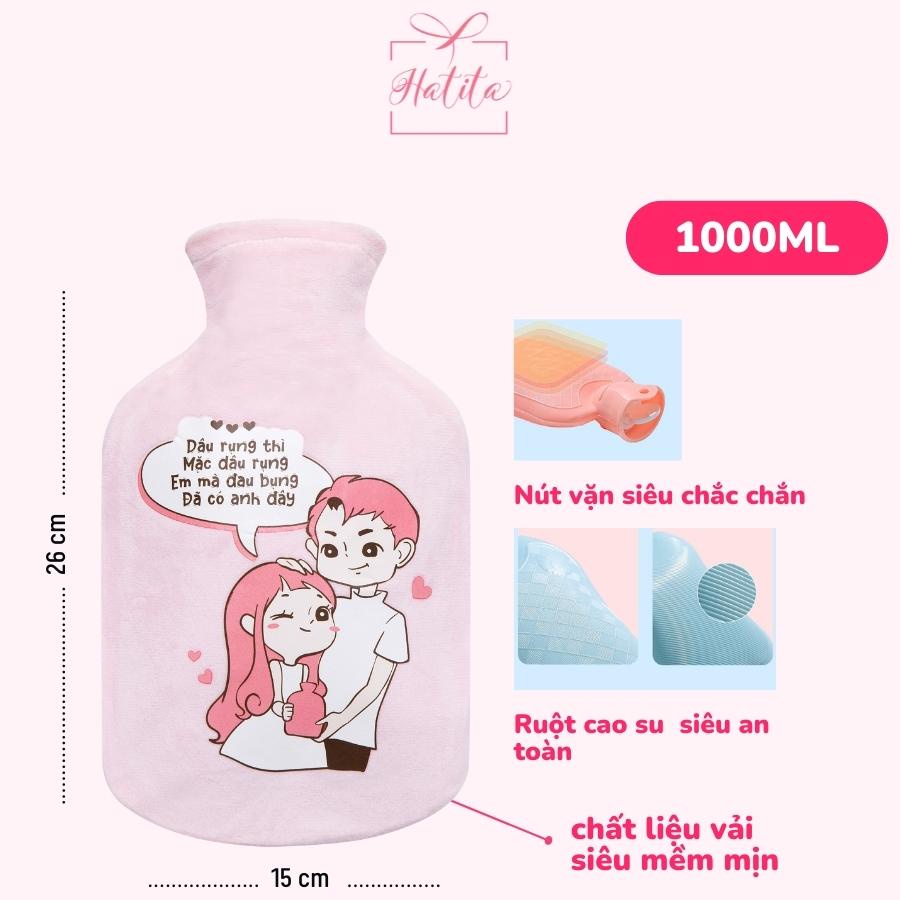 Túi chườm bụng kinh HATITA 1000ml phiên bản tình yêu, món quà tặng người yêu ngày dâu