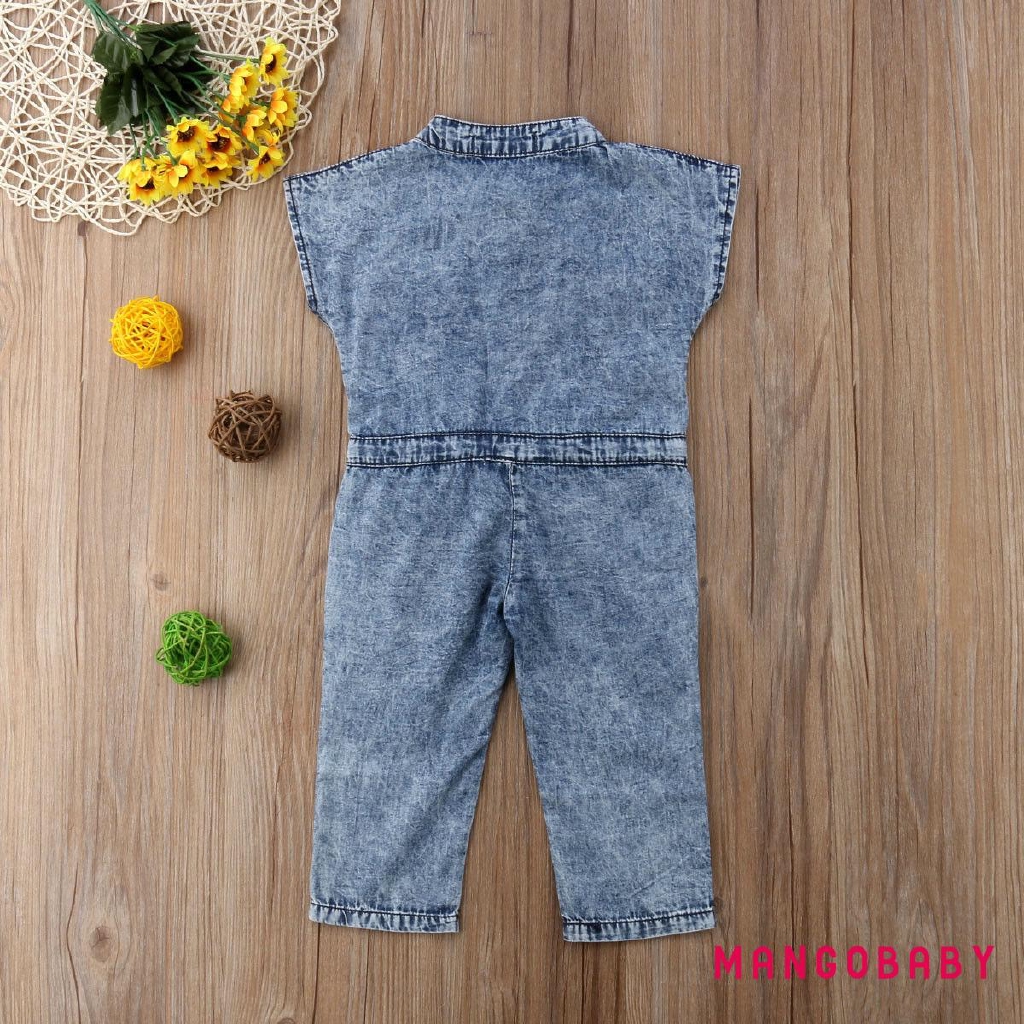 Áo liền quần dài denim phong cách cowboy cho bé gái