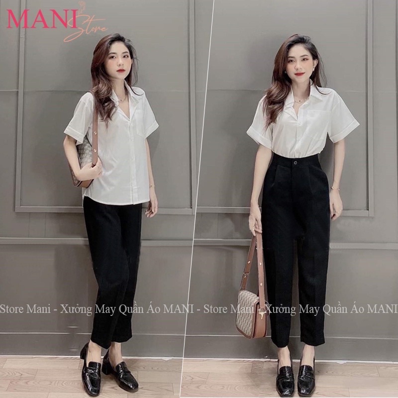 Áo sơ mi nữ tay ngắn trắng phối túi mùa hè mát thời trang mã QL125
