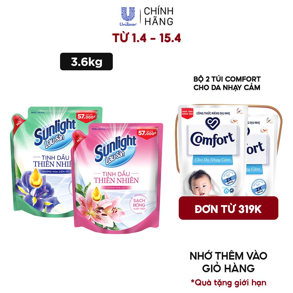 Nước Lau Sàn Sunlight Tinh Dầu Thảo Mộc Túi 3.6 Kg