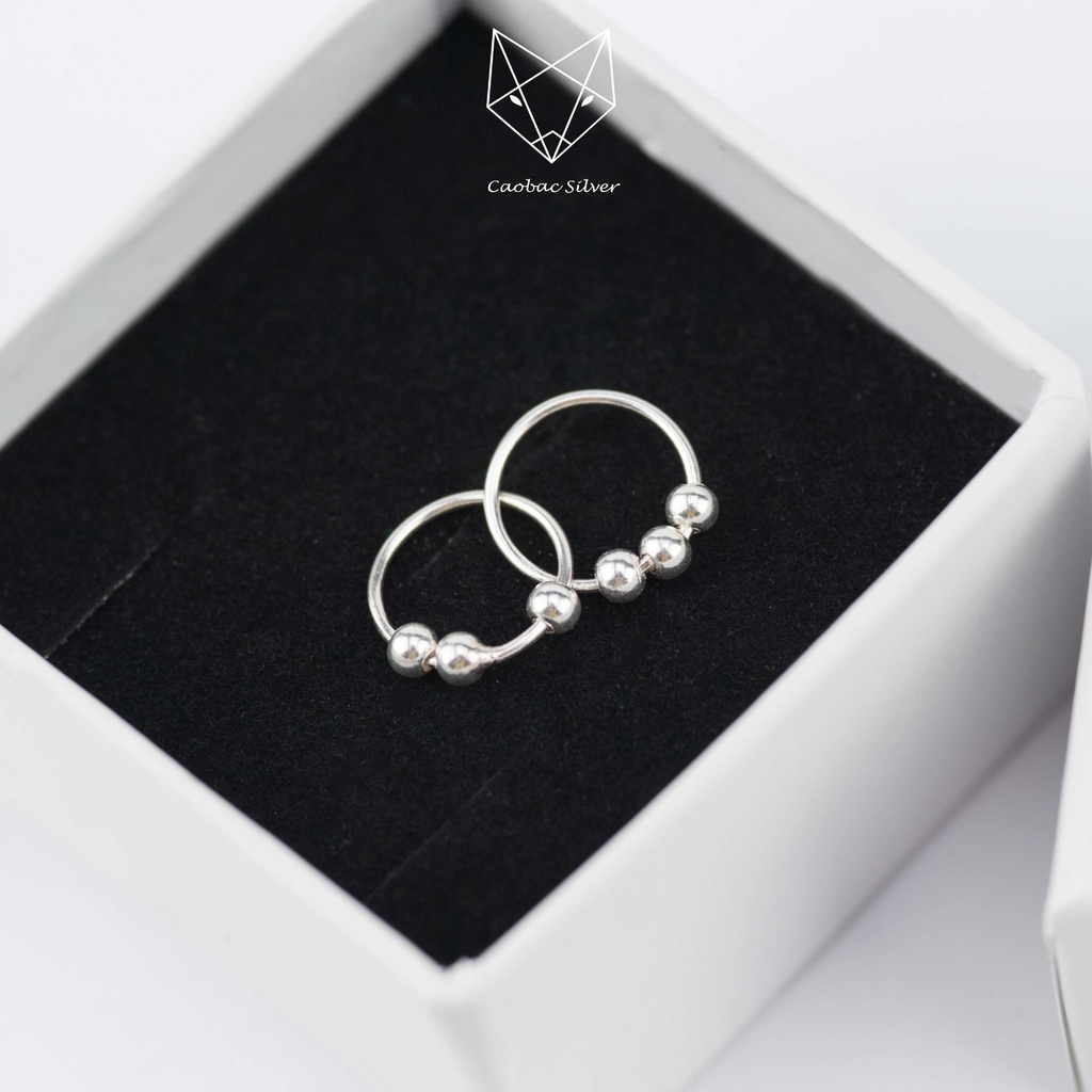 Khuyên Tai Bạc Ta CaoBac Silver Unisex Tròn Trơn Thiết Kế Hình Tròn Ba Bi Trơn Cá Tính