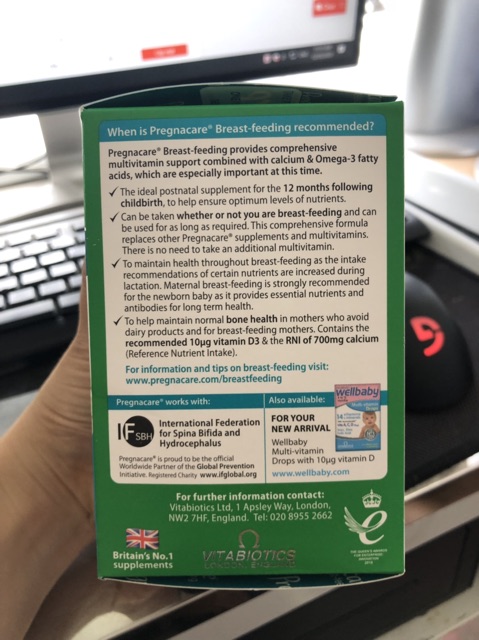 Vitamin Pregnacare dành cho phụ nữ sau sinh cho con bú - chính hãng úc