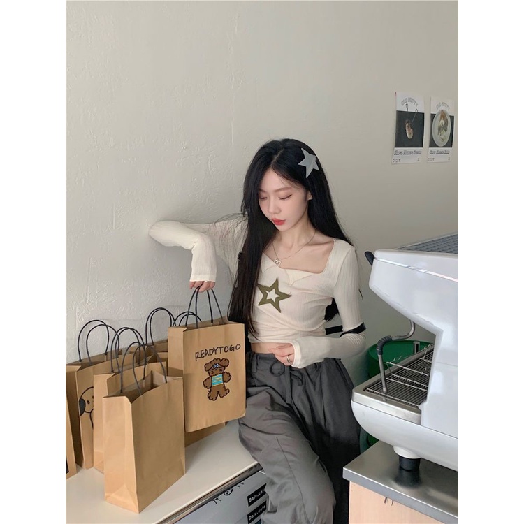 COZOK Áo Thun Tay Dài Cổ Chữ V Dáng Ôm Quyến Rũ Thời Trang Cho Nữ