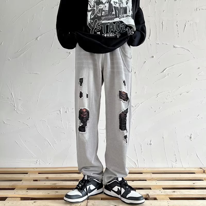 Quần jeans Rách Thời Trang Hip Hop Đường Phố Hàn Quốc Dành Cho Nam S-3XL