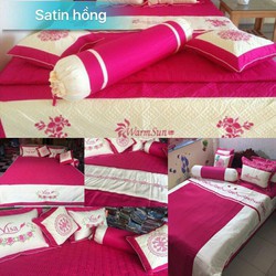 Combo Trọn Bộ Set 7 SATIN COTTON Tuỳ Chọn Kích Thước Mẫu Màu HỒNG CÁNH SEN