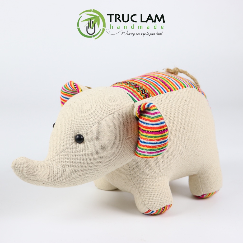Đồ Chơi Thú Nhồi Bông Con Voi Vải Dệt Tay Họa Tiết Thổ Cẩm Thêu Mông Sapa – Trúc Lâm Handmade