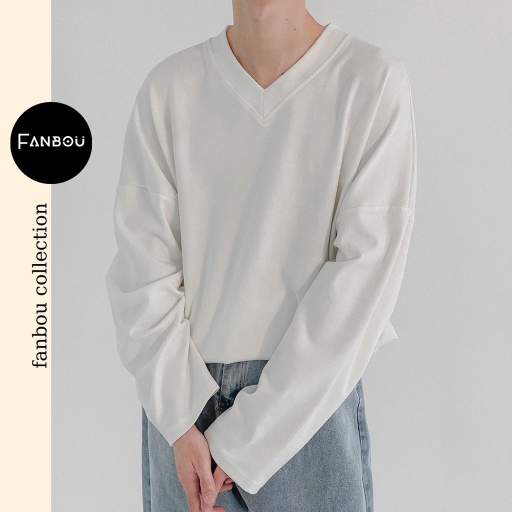 Áo thun cotton nam cổ xẻ tim tay dài