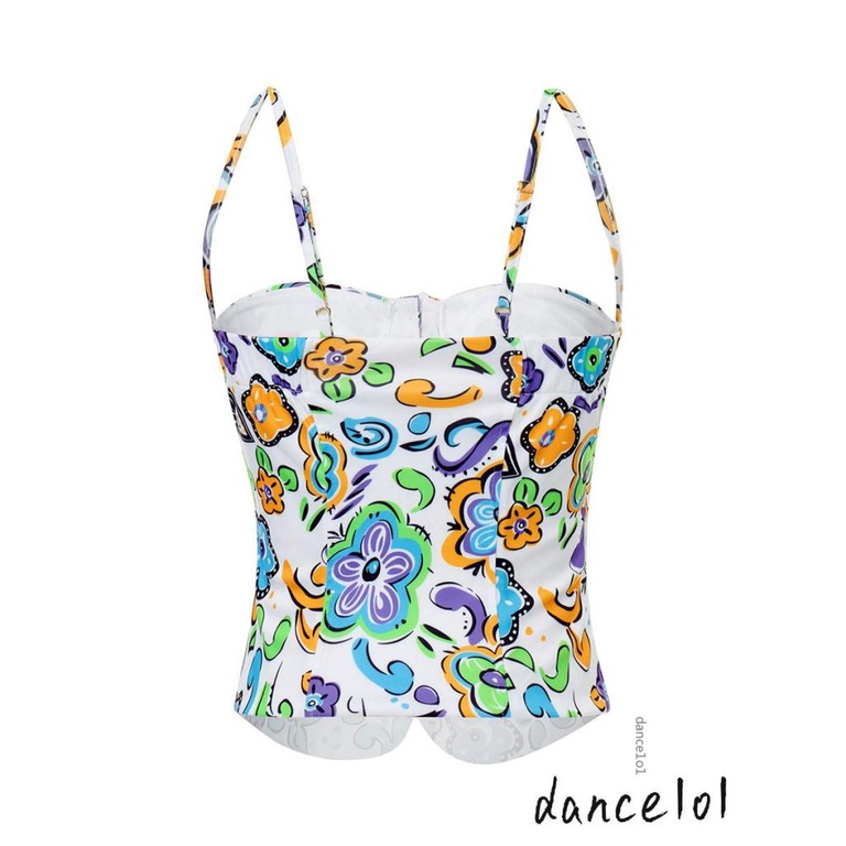 Áo Tank Top Hở Lưng In Hoa Hoạt Hình dance1o1