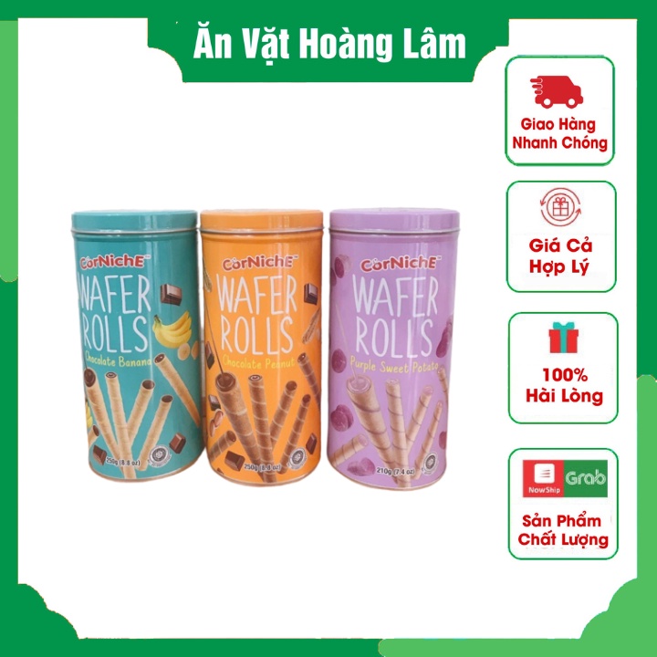 Bánh Quế Lon Corniche  280gr Vị Chuối, Khoai Môn, Cacao Đậu Phộng Date T6/2023