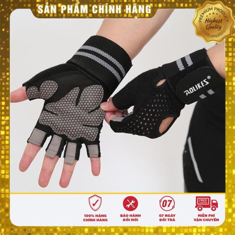 Găng Tay Nửa Ngón Tập Gym, Tập Tạ Tích Hợp Quấn Cổ Tay Aolikes AL113B (1 đôi) - Chính Hãng