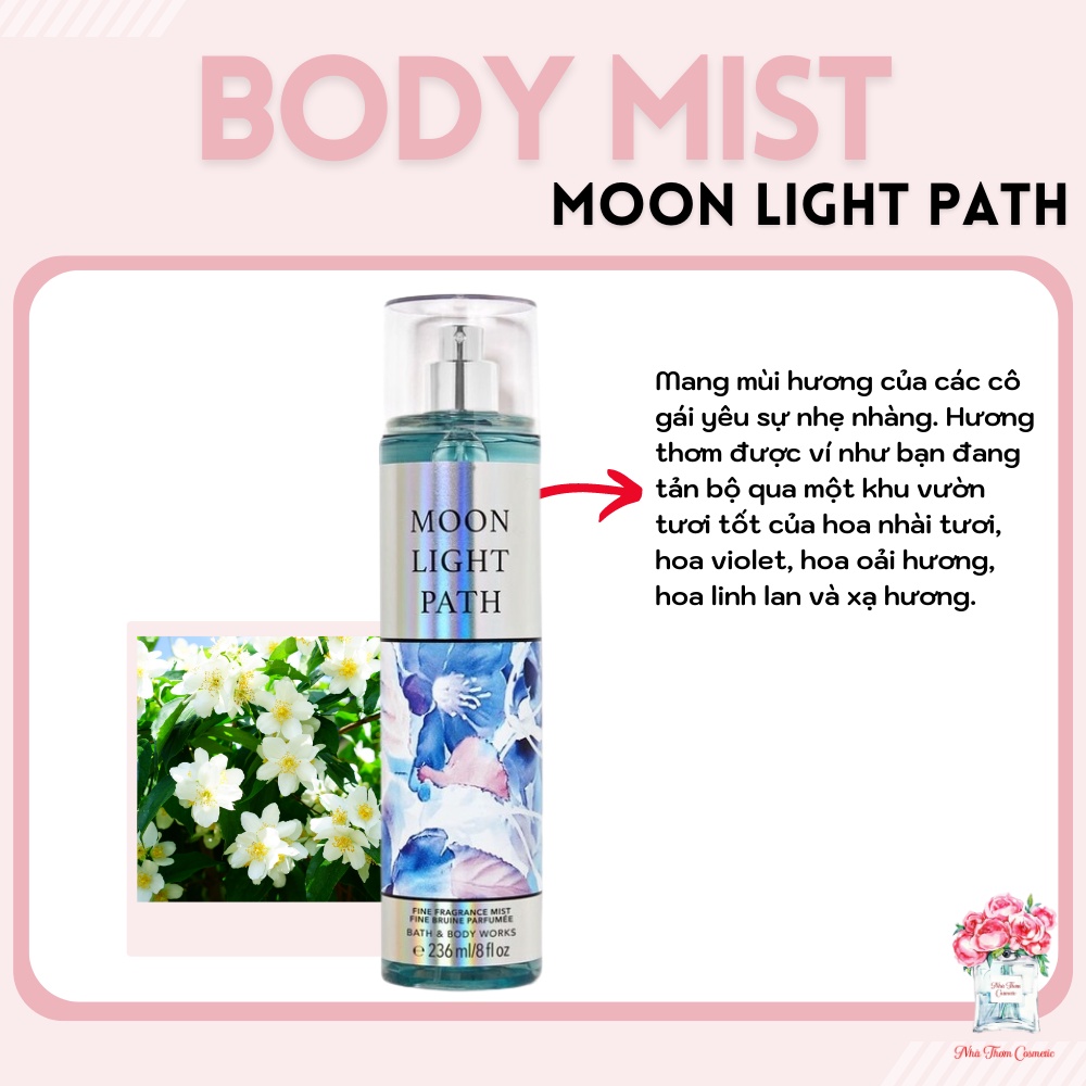 Xịt Thơm Toàn Thân Bath & Body Works Moon Light Path Tươi Mát Khử Mùi Với Hương Thơm Từ Gỗ Sồi Và Xạ Hương 236ml