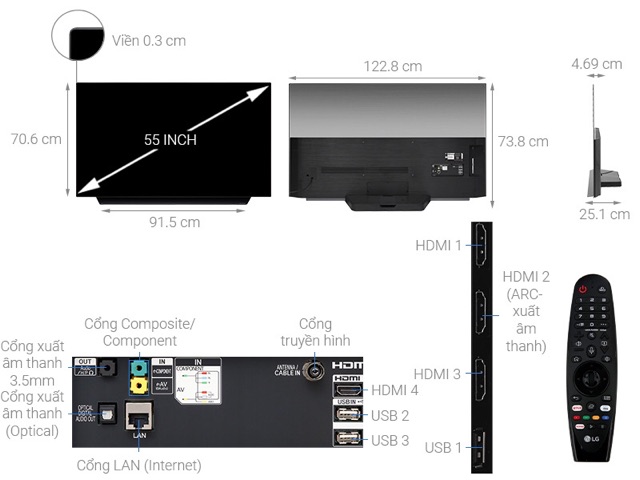 Smart Tivi OLED LG 4K 55 inch 55C9PTA.Fullbox( Hàng tồn kho bảo hành chính hãng 2 năm)