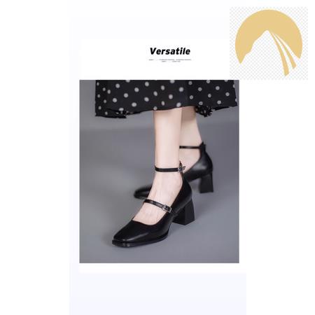 Giày Cao Gót Công Sở Mũi Vuông Quai Ngang Trẻ Trung Gót Vuông 7 Phân Ziu.Shoess 8878