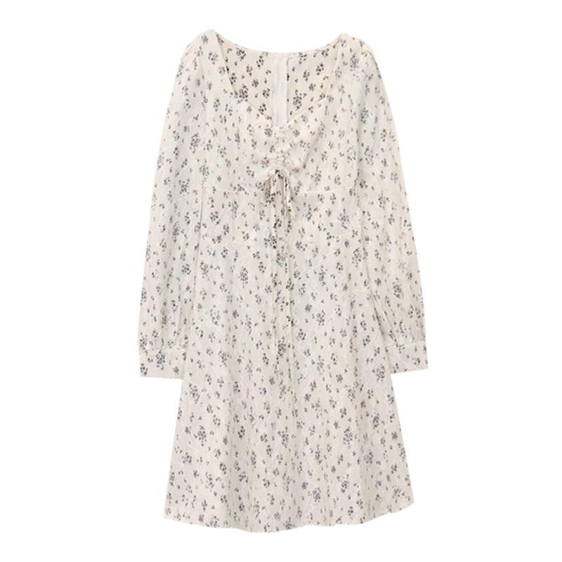 Đầm dài tay cổ chữ V thiết kế mới họa tiết in hoa cao cấp thời trang