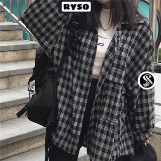 Áo Sơ Mi Caro Nữ Tay Phồng Ulzzang Có Thể Mặc Khoác Ngoài