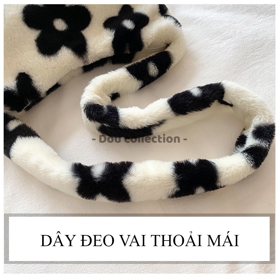 [NowShip2h] Túi Xách Lông Kẹp Nách (Túi Toe) Đeo Vai Họa Tiết Hoa 5 Cánh Thời Trang Thu Đông - Mã XT058