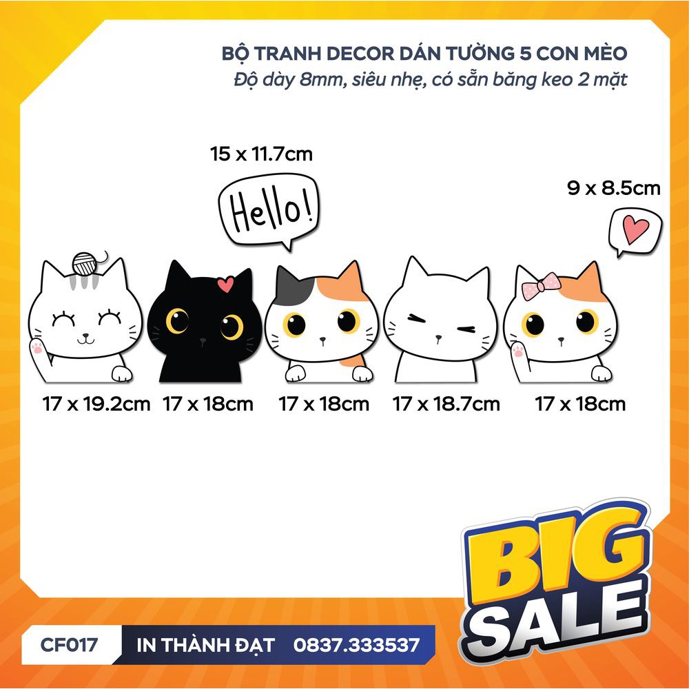 ❌ 𝙎𝙖𝙡𝙚 𝟱𝟬% ❌ Bộ mèo trang trí phòng bé siêu xinh - Tranh dán tường cực hót - Tặng kèm băng keo chuyên dụng [CF014] | BigBuy360 - bigbuy360.vn