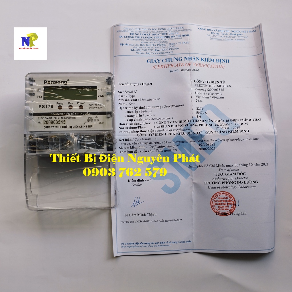 Công Tơ Điện 1 Pha 2 Dây Kiểu Điện Tử PANSONG PS178 5A