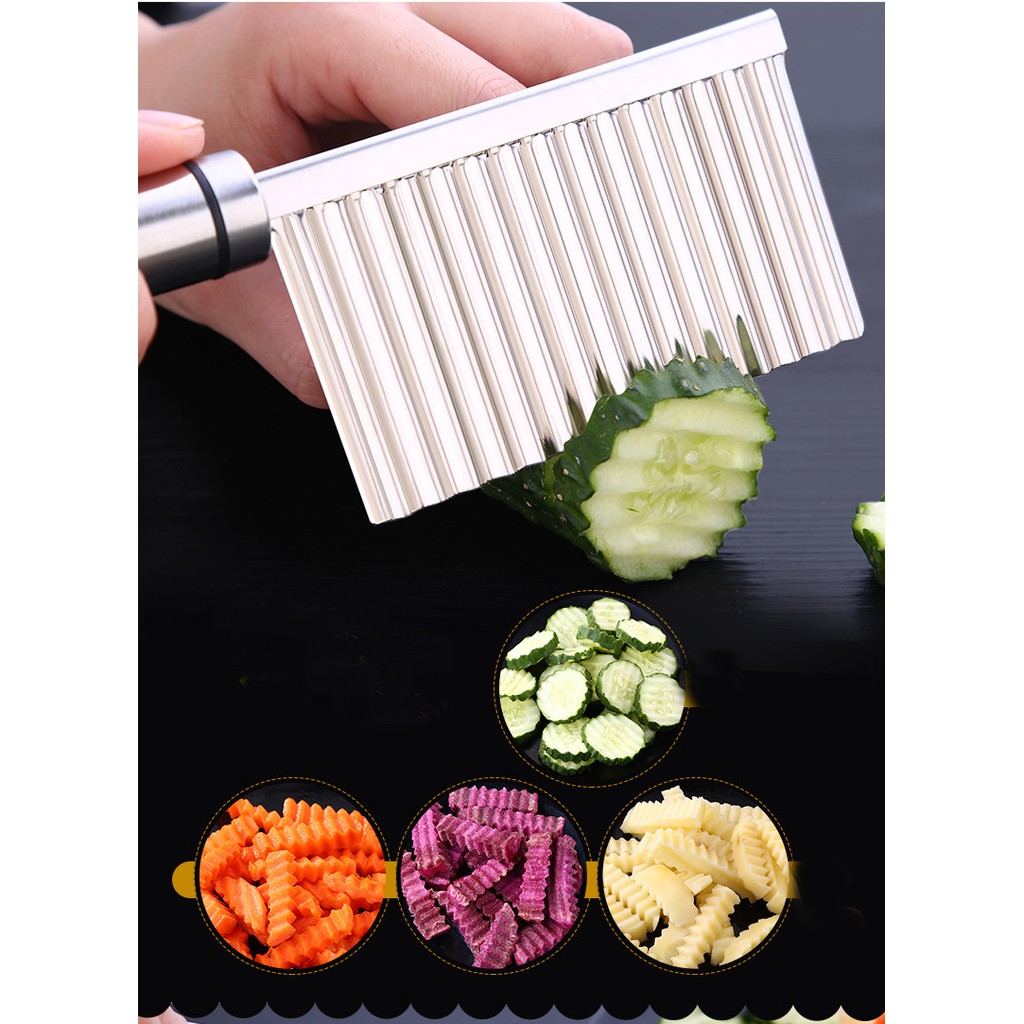 Dao thái lưỡi lượn inox sóng tạo hình củ quả IN05 (Dao cắt khoai tây, cà rốt, xu hào, su su...)