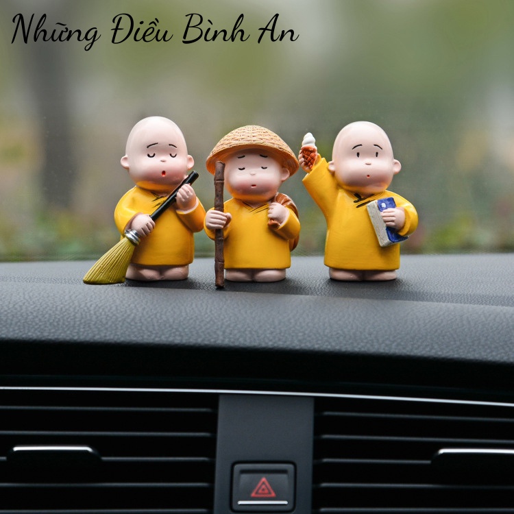 Tượng chú tiểu áo vàng mini dễ thương/ Sét 3 chú tiểu áo vàng ngộ nghĩnh trang trí 💕FREESHIP 50k💕 - Những Điều Bình An