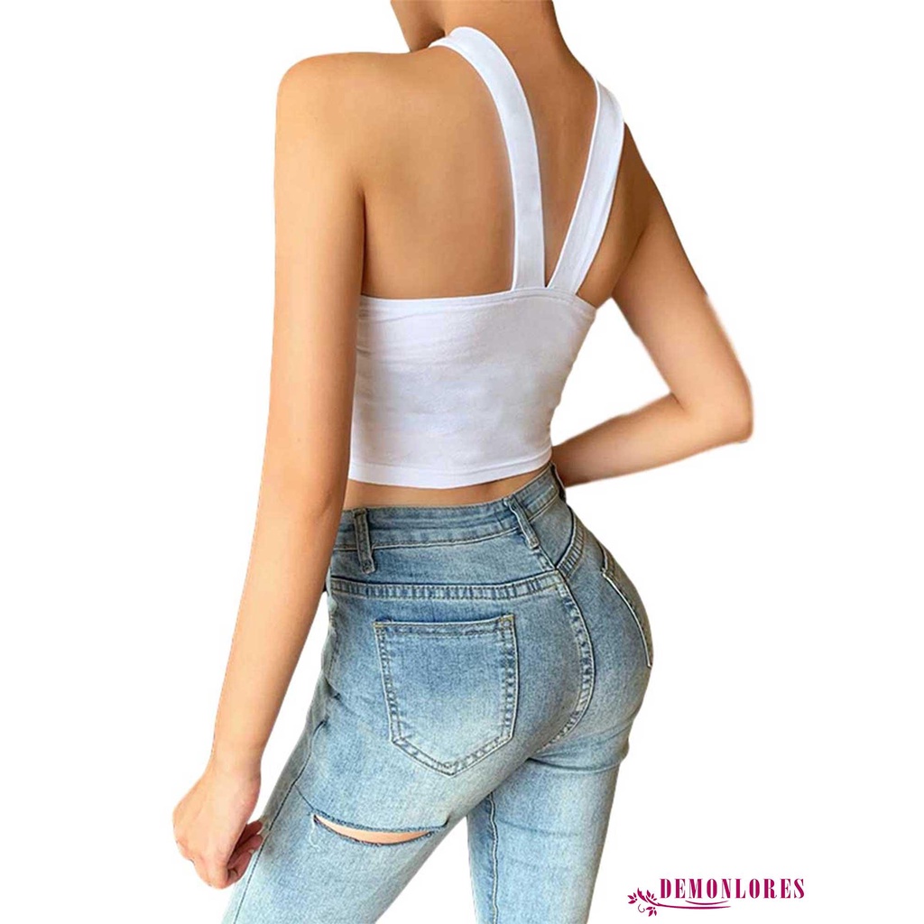 Áo Croptop Màu Trơn Thiết Kế Dây Đan Chéo Cổ Quyến Rũ Cho Nữ