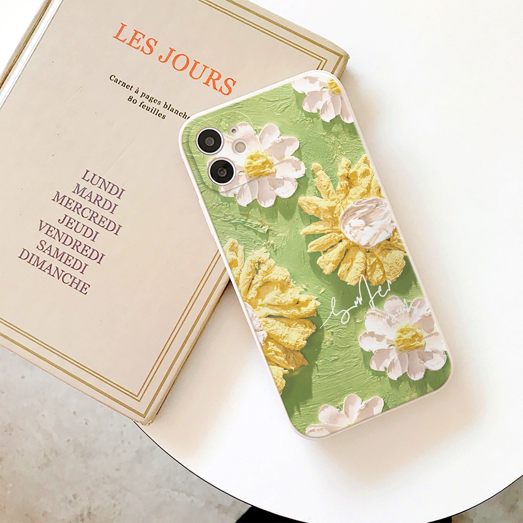 Ốp lưng iphone hình hoa Pearl Daisy  cạnh vuông bảo vệ camera chống sốc 7plus/8plus/x/xs/xsmax/11/12/13/14/pro/promax