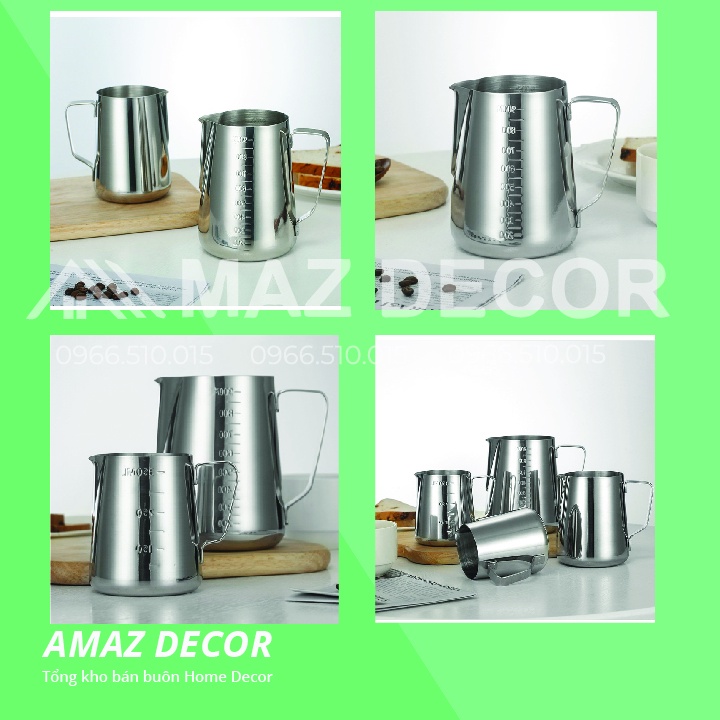 Có chia vạch Cốc ca đánh sữa inox 350ml - 550ml - 900ml cà phê Espresso