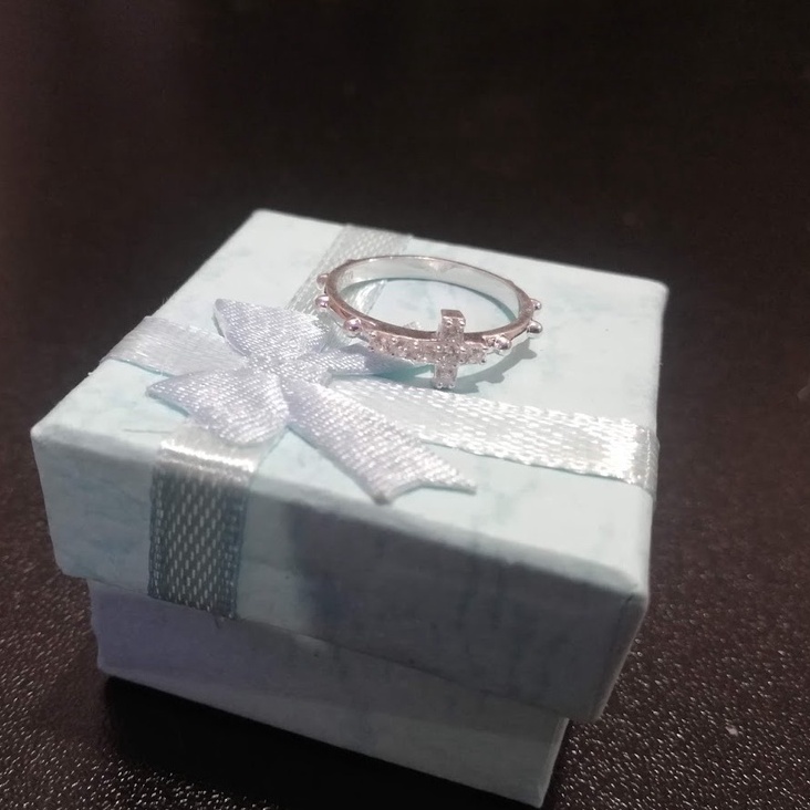 Nhẫn Mân Côi bạc ta thánh giá đá NHAN001 - Nhà Sách Công Giáo Việt Nam