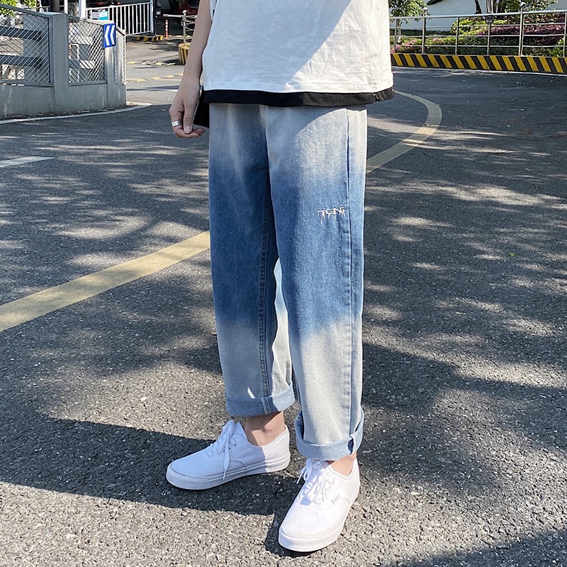 Quần Jean Ống Rộng Họa Tiết Thêu Phong Cách Hàn Quốc Dành Cho Nam Size S-2XL
