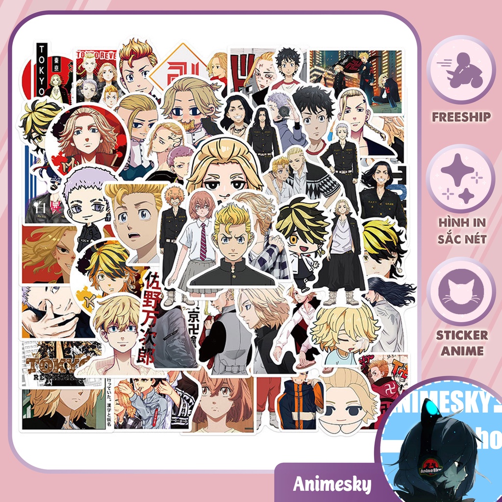 Sticker Anime Tokyo Revengers combo 50 cái chống nước dán laptop, vali