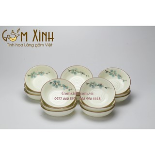 Đĩa muối men kem hoa đào vẽ tay (26.000đ/1cái)_bộ đồ ăn Bát Tràng