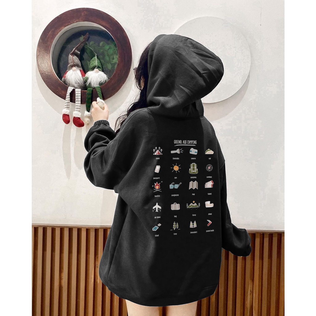 Áo Hoodie Unisex Icon Camp Nỉ Bông Greend Basic Design 2021 HD46