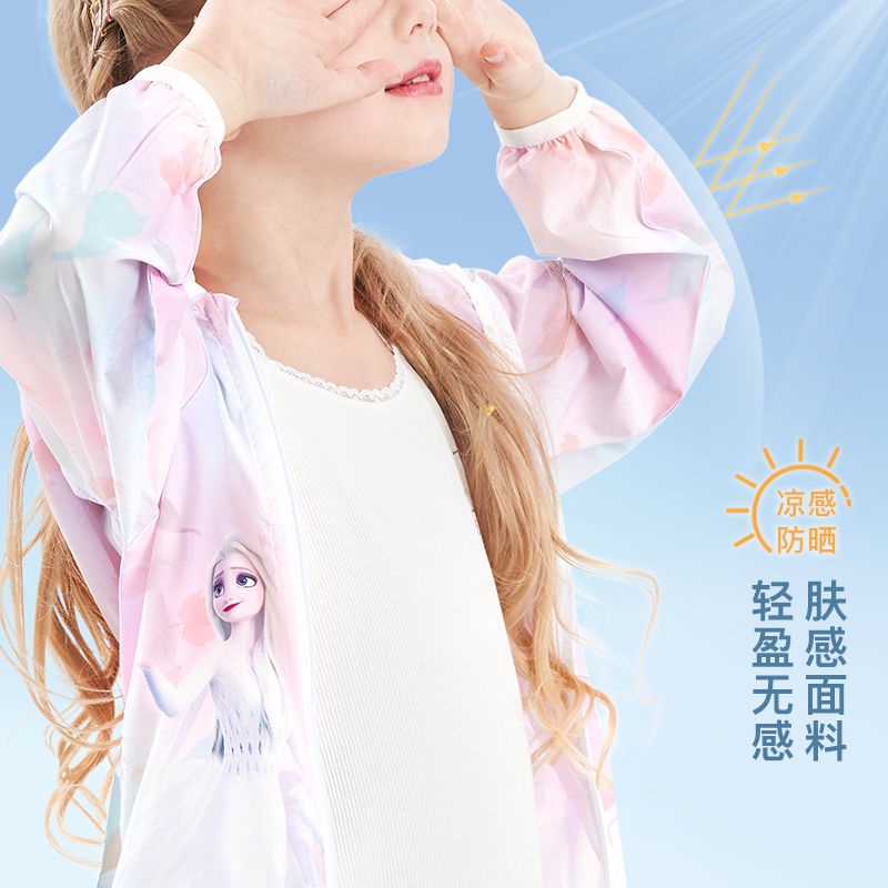 ♛Áo Khoác Cardigan Có Mũ Trùm Siêu Nhẹ In Họa Tiết Công Chúa Elsa Disney Thời Trang Mùa Hè Cho Bé Gái