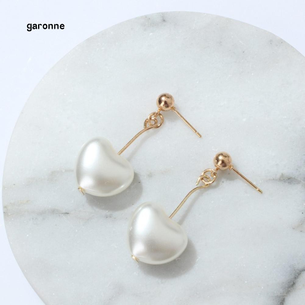 Đôi bông tai dáng dài đính ngọc trai nhân tạo hình trái tim xinh xắn dễ thương cho nữ