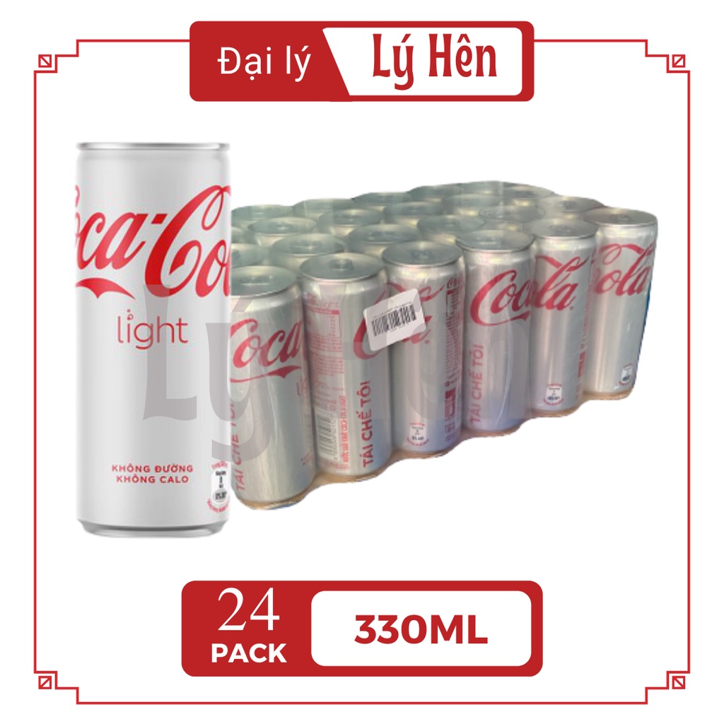 Thùng 24 Lon Nước Ngọt Có Gas Coca Cola Light Không Đường Soft Drink Lon 330ml Date Luôn Mới