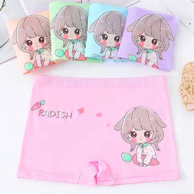 Quần Lót Boxer Vải Cotton In Hoạt Hình Xinh Xắn Dành Cho Bé Gái Bốn Màu Lựa Chọn