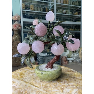 Cây đào 9 quả tài lộc thịnh vượng đá thạch anh hồng - cao 28cm