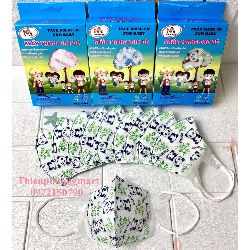 Khẩu Trang IN HÌNH cho bé 5D KIDS FAMAPRO hộp 10 cái 3 lớp kháng khuẩn