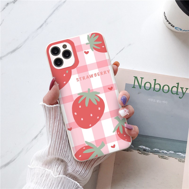 Ốp IPHONE hình Dâu tây Strawberry Caro ốp lưng iphone 8plus 6s 7 plus x xr xsmax 11 promax 12 11 13 promax vuông