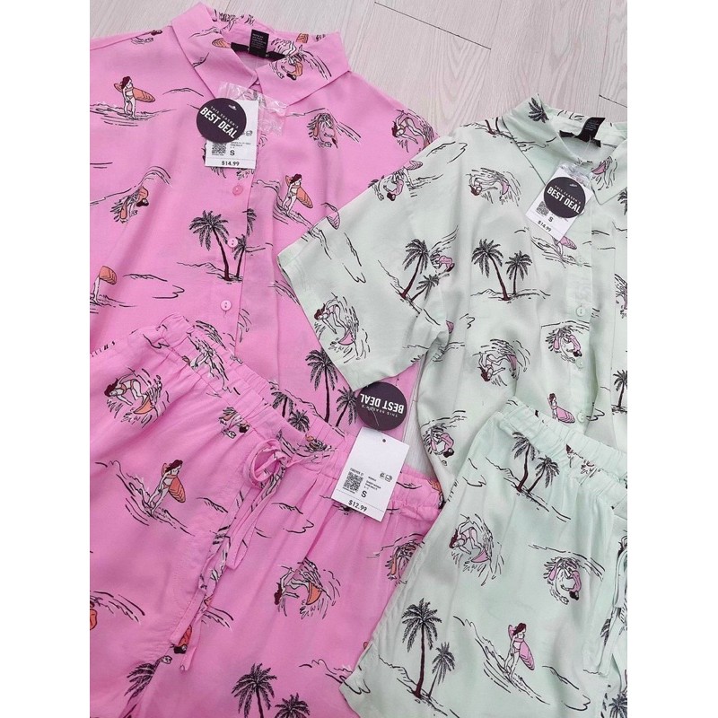 Set Pijama Bộ Mặc Nhà Cotton Lụa Hoạ Tiết Vải Siêu Mát F21